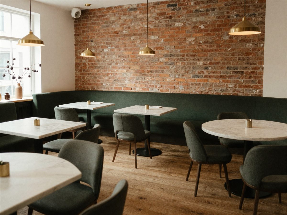 The empty dining room at Vine & Fig in the morning light