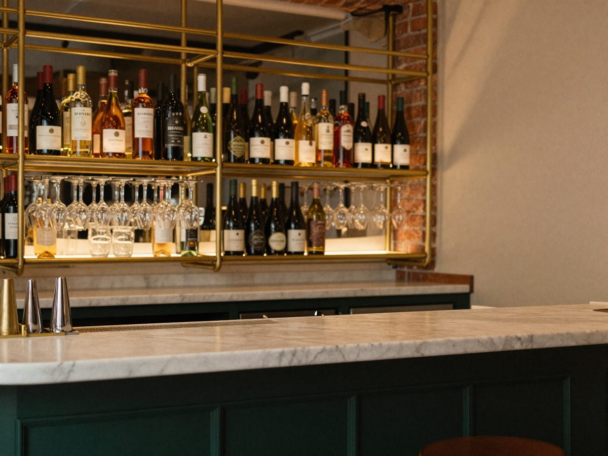 The back bar with brass fittings and bottles
